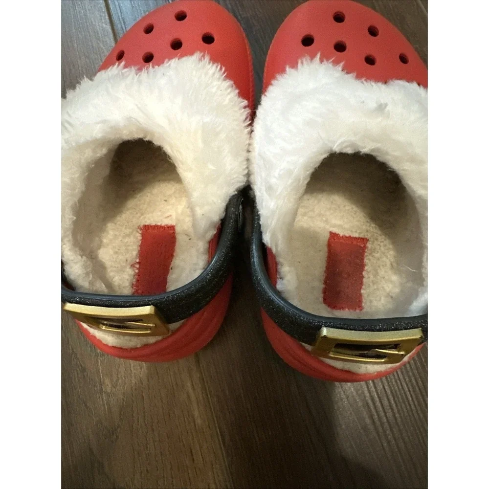 Crocs Toddler Classic Santa Belt Fur Lined‎ Clog Red / White Size Child 7C
